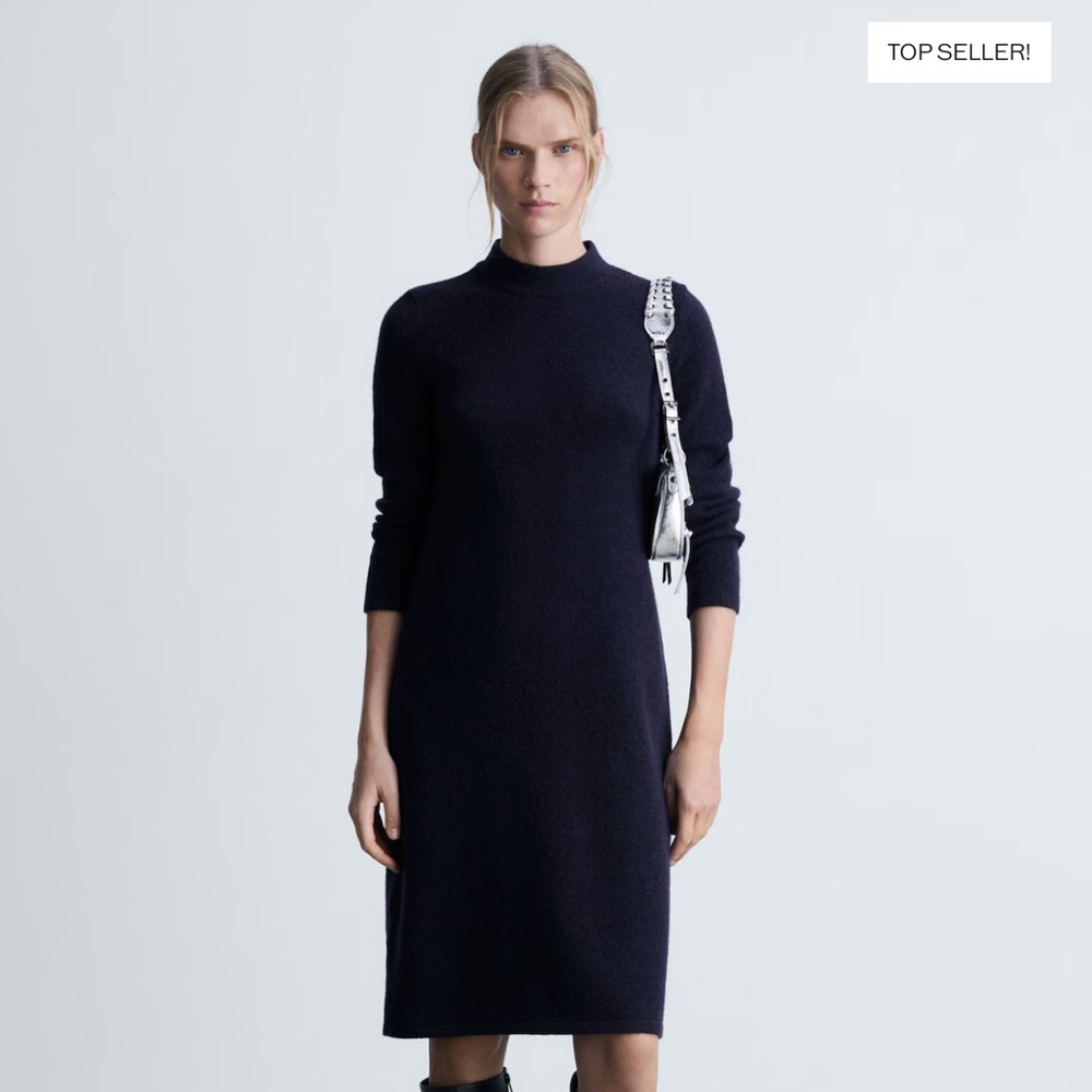 Mango MNG Dark Navy Knit Midi Dress‎ Size 2